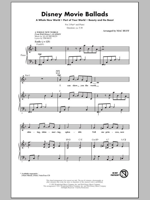 Download Mac Huff Disney Movie Ballads (Medley) Sheet Music and learn how to play 3-Part Mixed PDF digital score in minutes