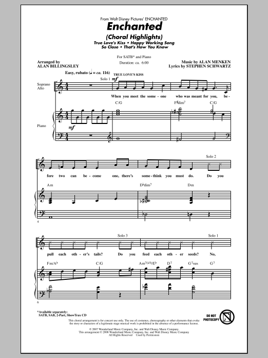 Download Stephen Schwartz Enchanted (Choral Highlights) (arr. Alan Billingsley) Sheet Music and learn how to play SAB PDF digital score in minutes