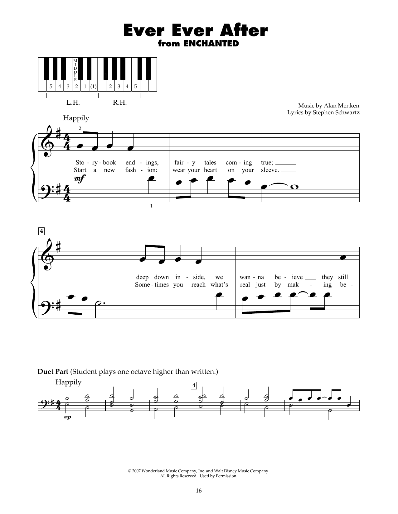 Download Alan Menken Ever Ever After (from Enchanted) Sheet Music and learn how to play 5-Finger Piano PDF digital score in minutes