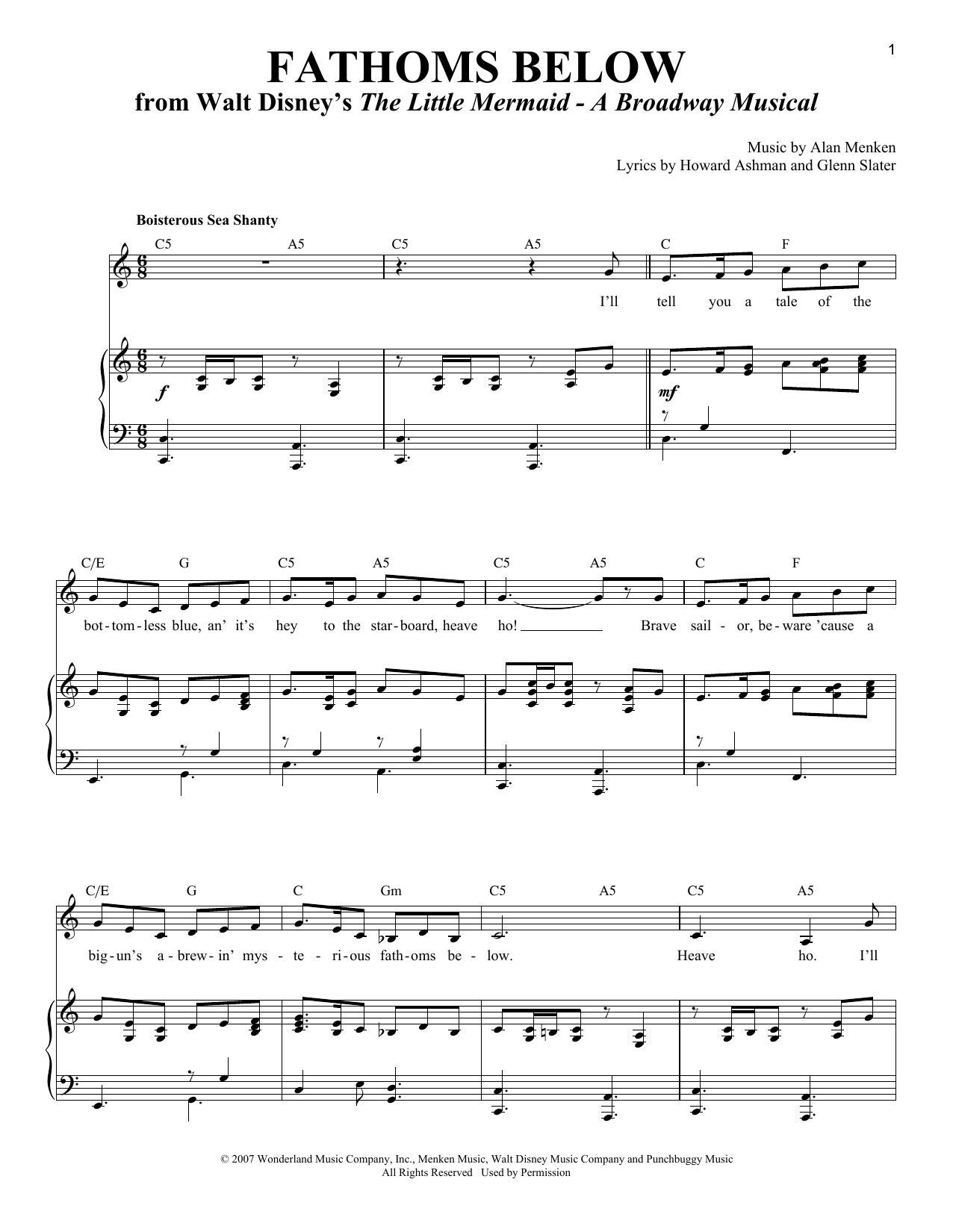 Download Alan Menken Fathoms Below Sheet Music and learn how to play Piano & Vocal PDF digital score in minutes
