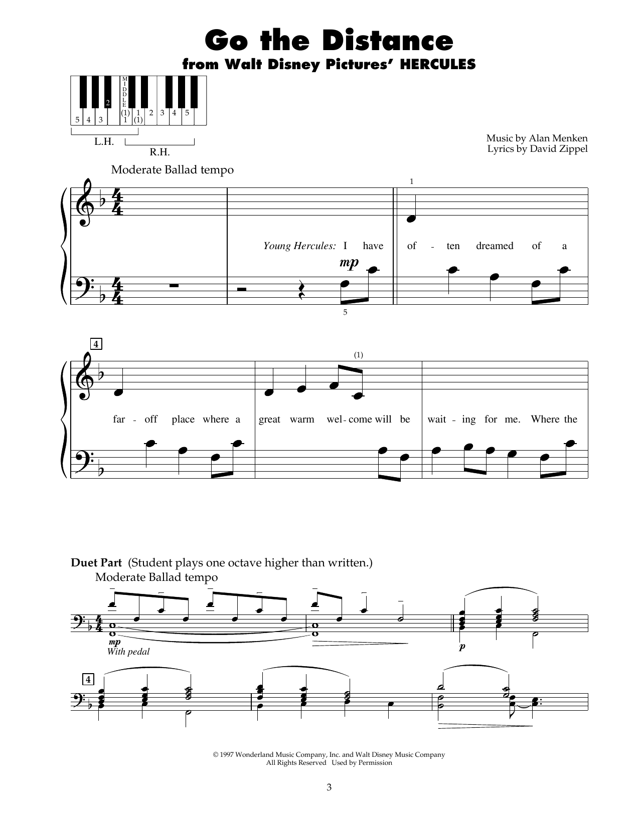 Download Alan Menken Go The Distance (from Hercules) Sheet Music and learn how to play 5-Finger Piano PDF digital score in minutes