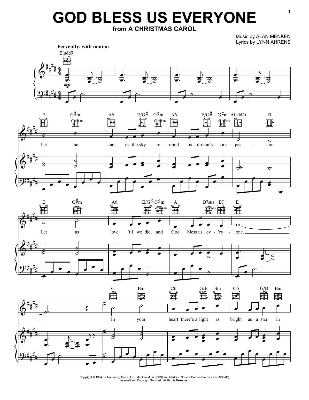 Download Alan Menken God Bless Us Everyone Sheet Music and learn how to play Piano, Vocal & Guitar (Right-Hand Melody) PDF digital score in minutes