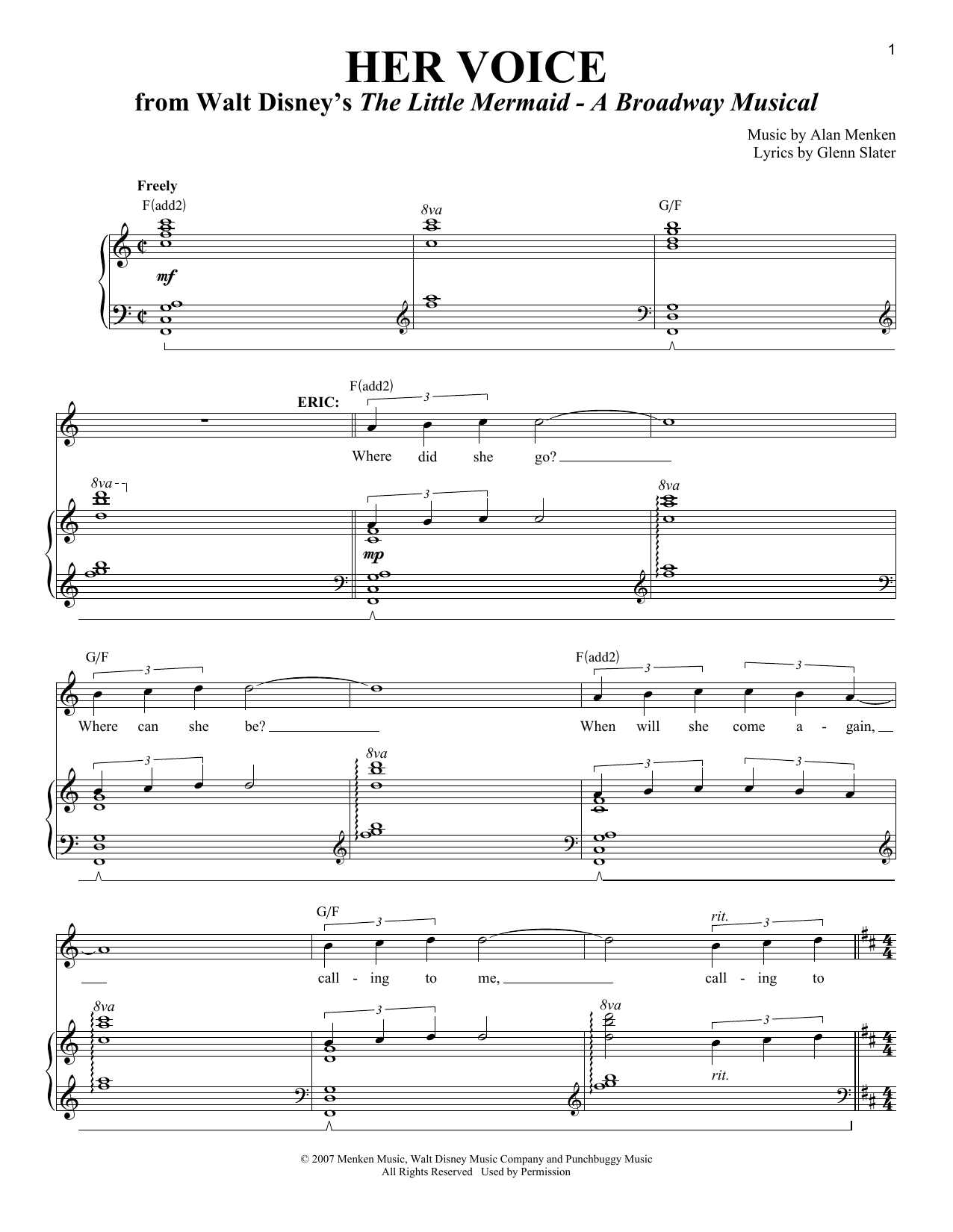 Download Alan Menken Her Voice Sheet Music and learn how to play Piano & Vocal PDF digital score in minutes