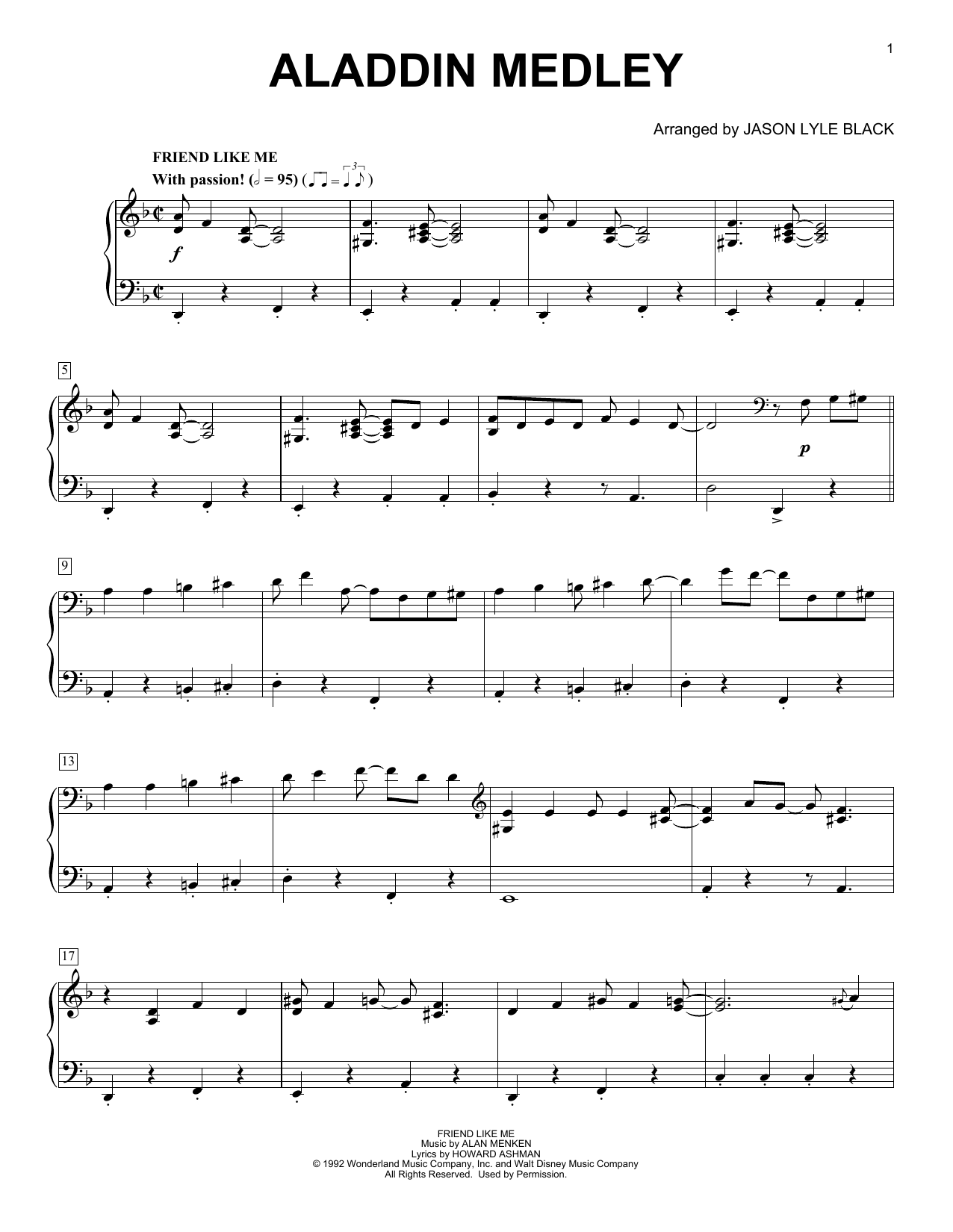 Download Jason Lyle Black Aladdin Medley Sheet Music and learn how to play Piano PDF digital score in minutes