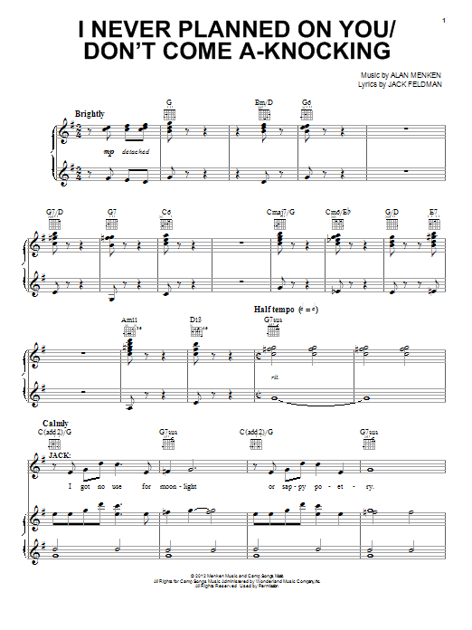Download Alan Menken I Never Planned On You/Don't Come A-Knocking Sheet Music and learn how to play Piano & Vocal PDF digital score in minutes