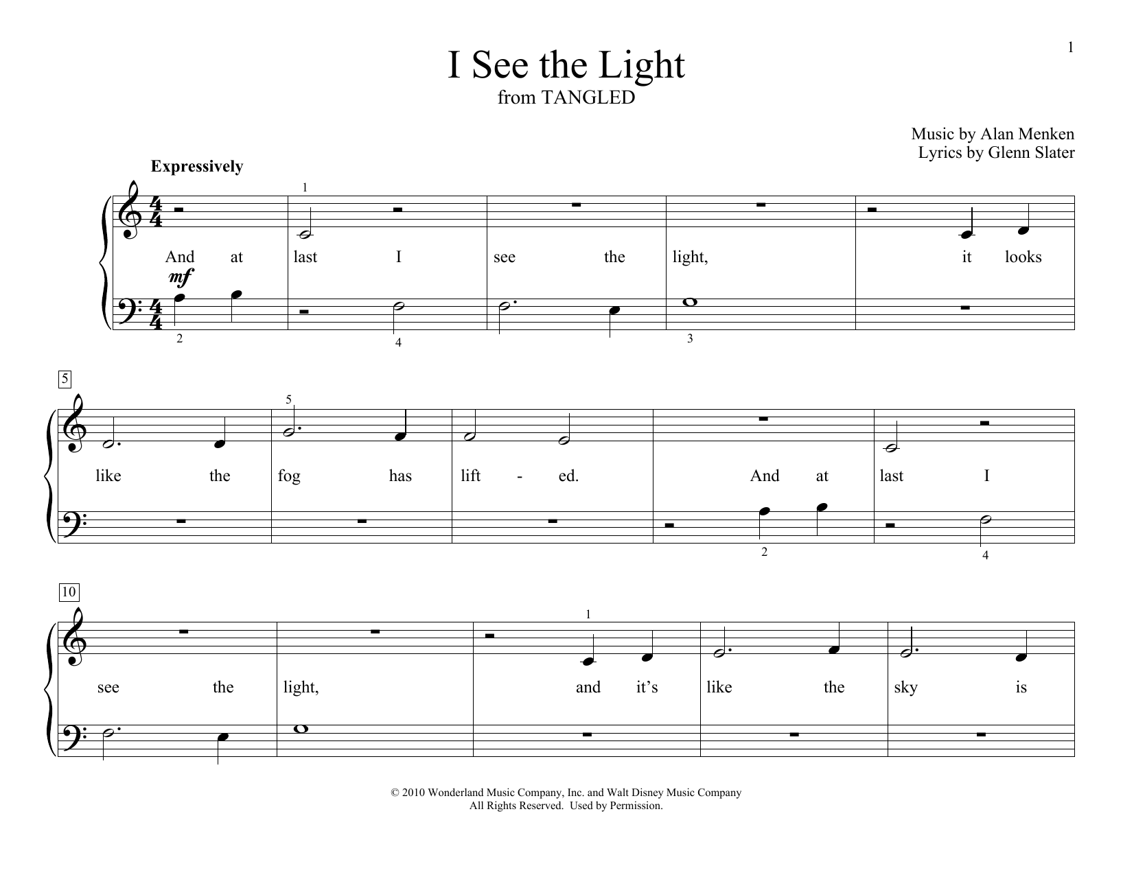 Download Alan Menken I See The Light (from Disney's Tangled) (arr. Christopher Hussey) Sheet Music and learn how to play Educational Piano PDF digital score in minutes