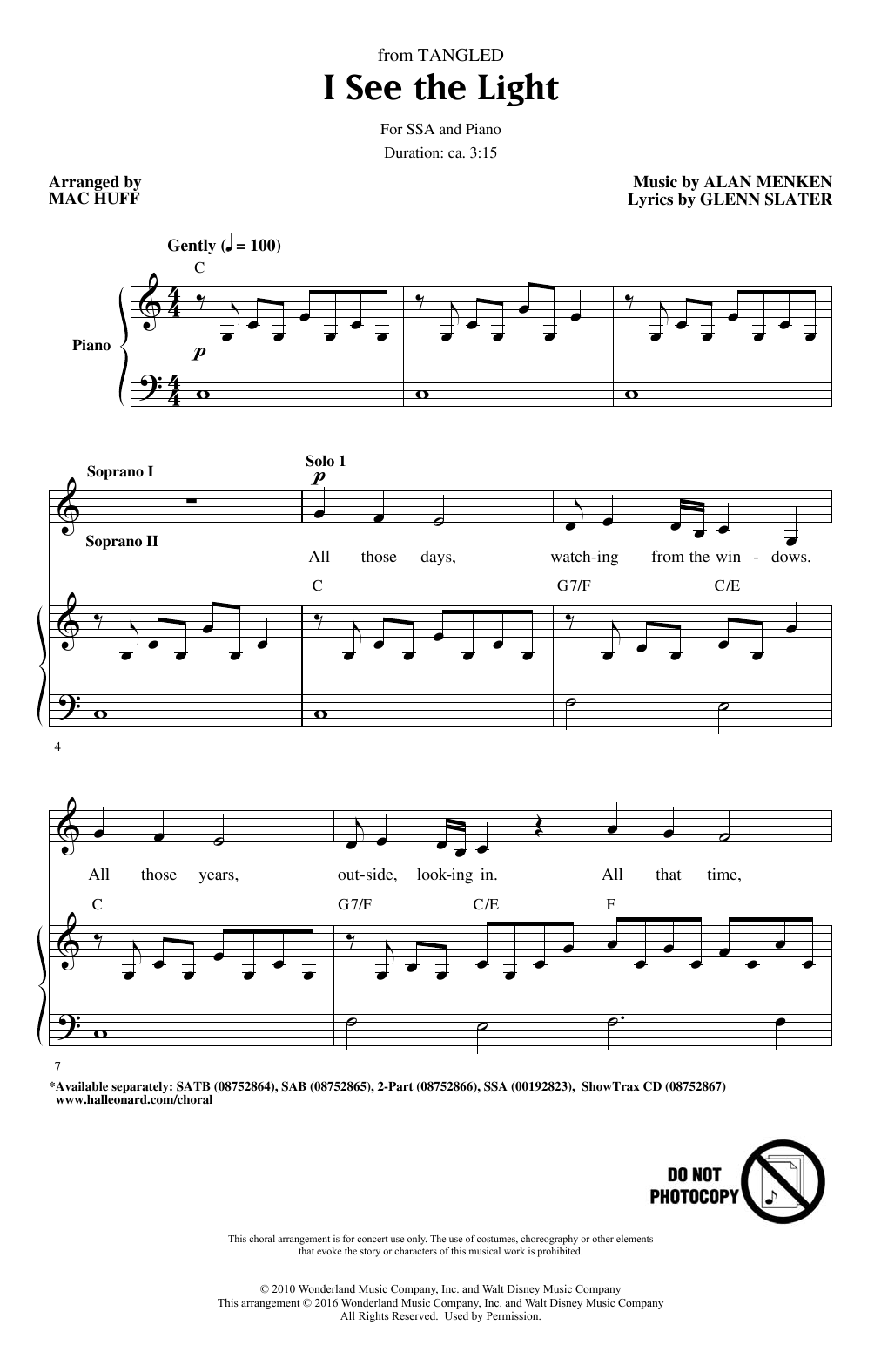 Download Alan Menken I See The Light (from Disney's Tangled) (arr. Mac Huff) Sheet Music and learn how to play 2-Part Choir PDF digital score in minutes