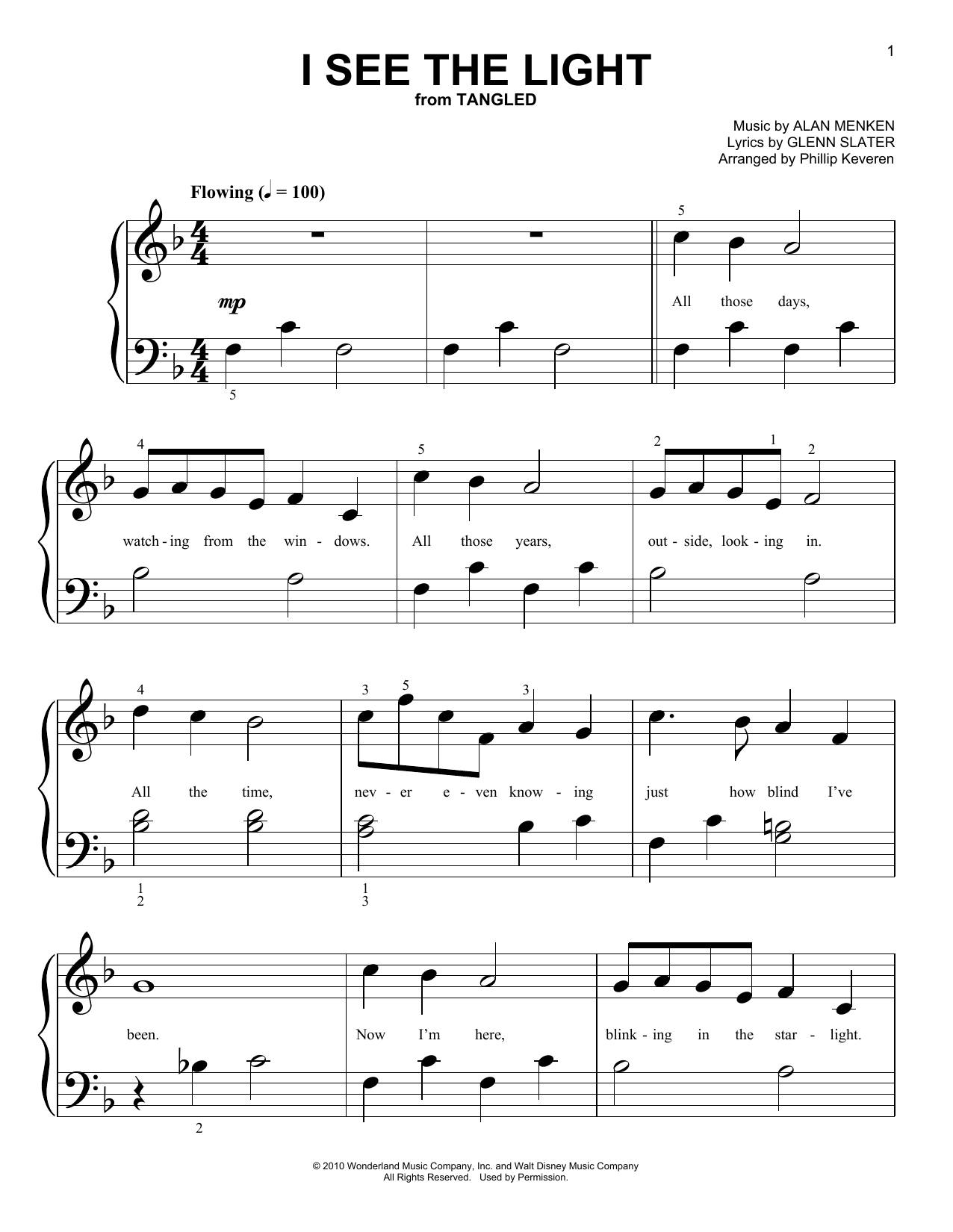 Download Alan Menken I See The Light (from Disney's Tangled) (arr. Phillip Keveren) Sheet Music and learn how to play Big Note Piano PDF digital score in minutes
