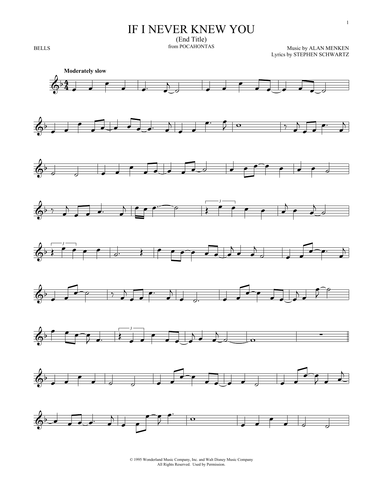 Download Alan Menken If I Never Knew You (End Title) (from Pocahontas) Sheet Music and learn how to play Recorder Solo PDF digital score in minutes