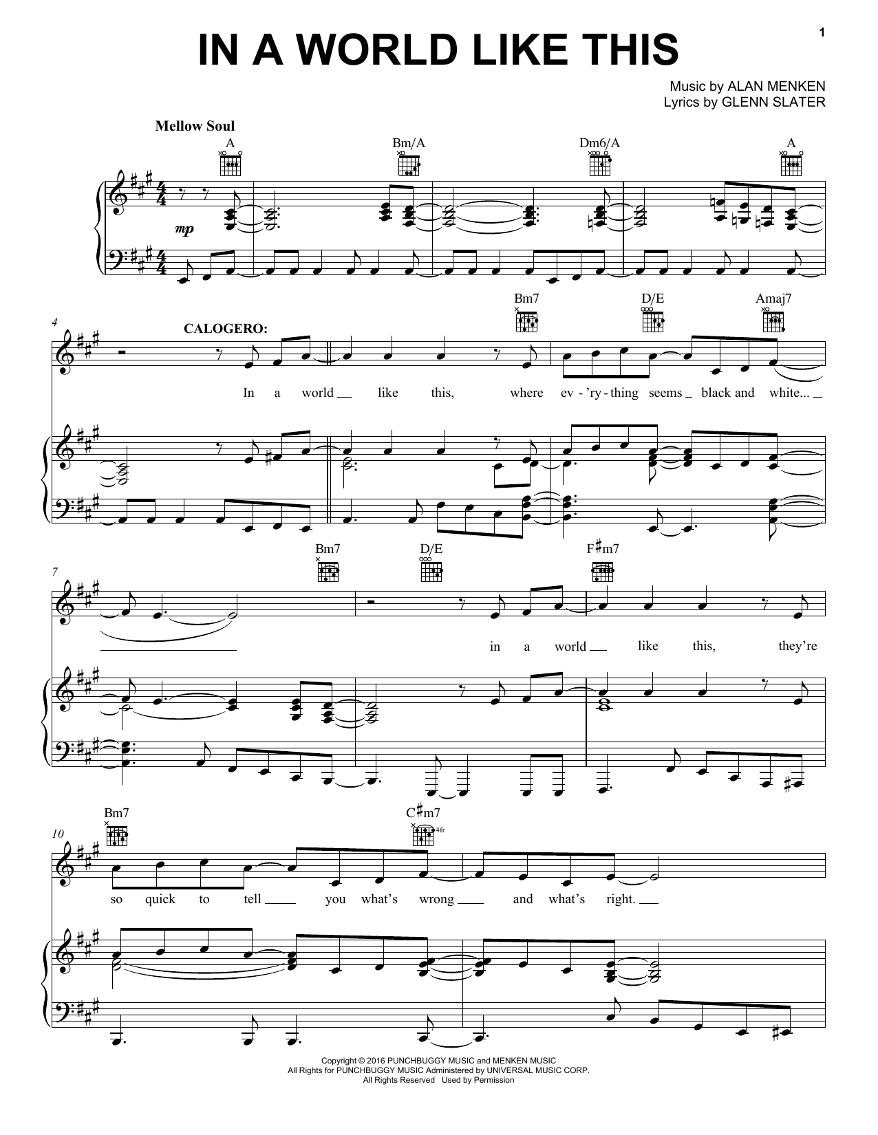 Download Alan Menken In A World Like This Sheet Music and learn how to play Piano, Vocal & Guitar (Right-Hand Melody) PDF digital score in minutes