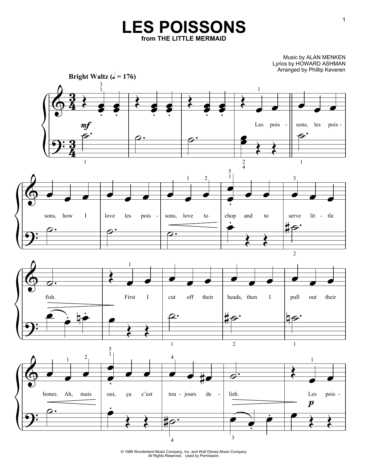 Download Alan Menken Les Poissons (from The Little Mermaid) (arr. Phillip Keveren) Sheet Music and learn how to play Big Note Piano PDF digital score in minutes