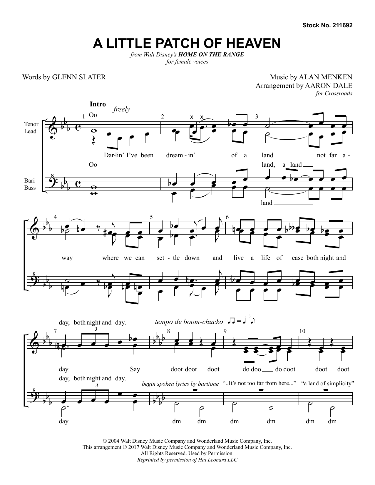 Download Alan Menken Little Patch Of Heaven (arr. Aaron Dale) Sheet Music and learn how to play SSAA Choir PDF digital score in minutes