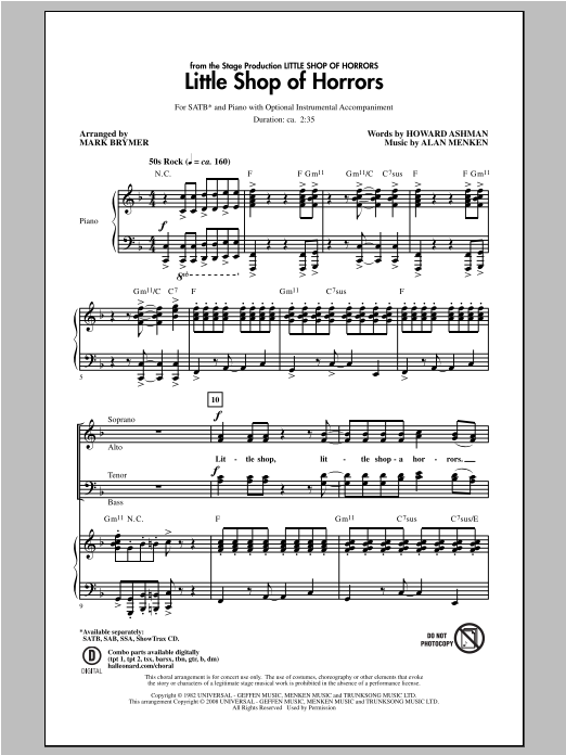 Download Alan Menken Little Shop Of Horrors (arr. Mark Brymer) Sheet Music and learn how to play SSA PDF digital score in minutes