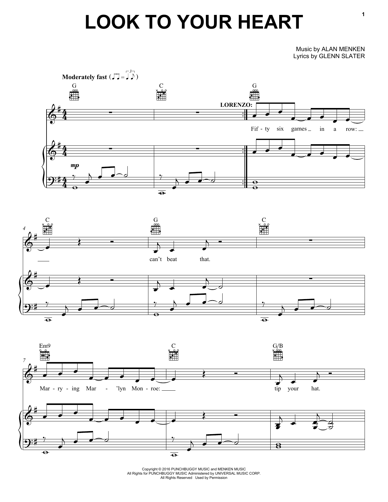 Download Alan Menken Look To Your Heart Sheet Music and learn how to play Piano, Vocal & Guitar (Right-Hand Melody) PDF digital score in minutes