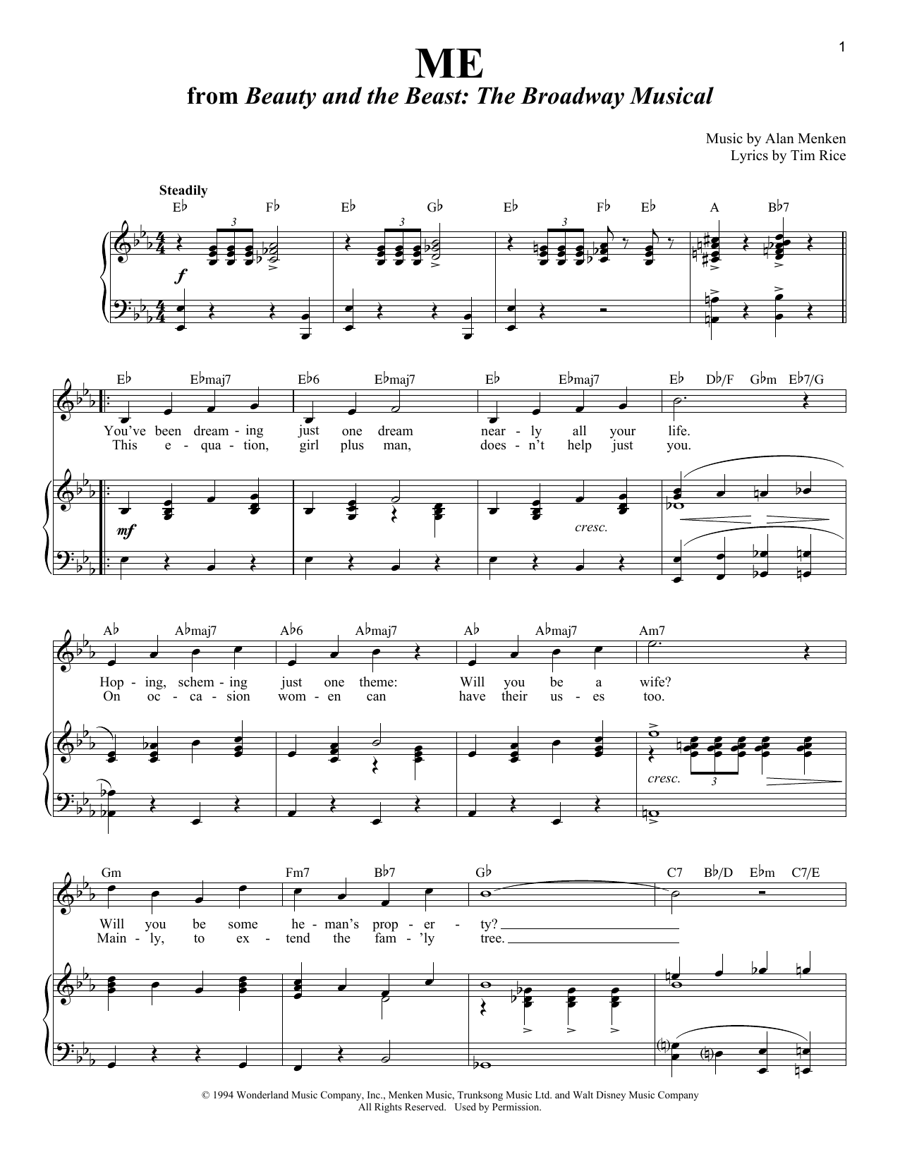 Download Alan Menken Me Sheet Music and learn how to play Piano & Vocal PDF digital score in minutes