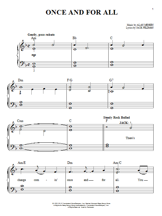 Download Alan Menken Once And For All Sheet Music and learn how to play Easy Piano PDF digital score in minutes