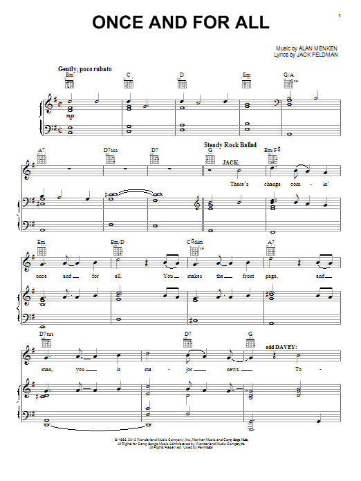 Download Alan Menken Once And For All Sheet Music and learn how to play Piano, Vocal & Guitar (Right-Hand Melody) PDF digital score in minutes