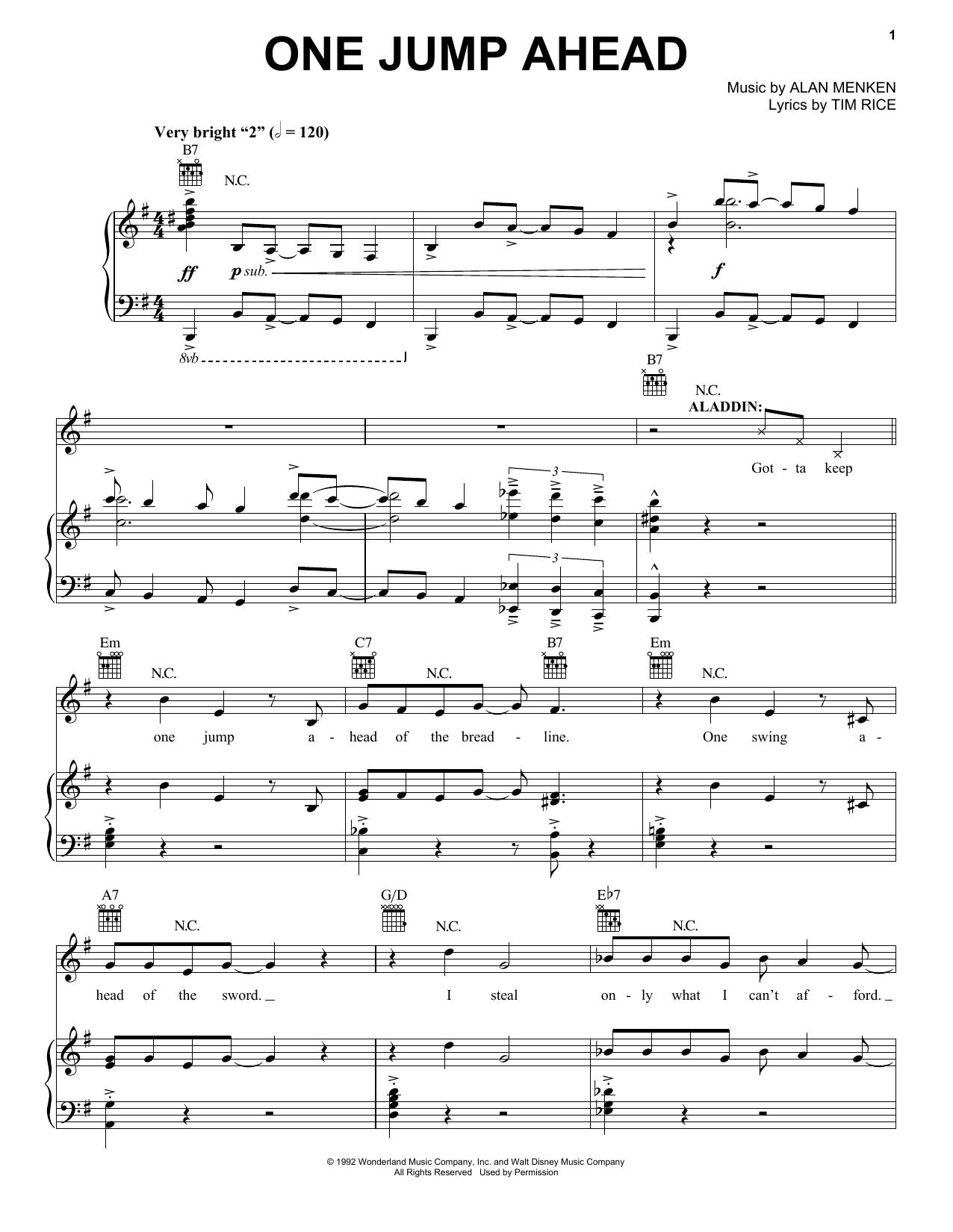 Download Alan Menken One Jump Ahead Sheet Music and learn how to play Easy Piano PDF digital score in minutes