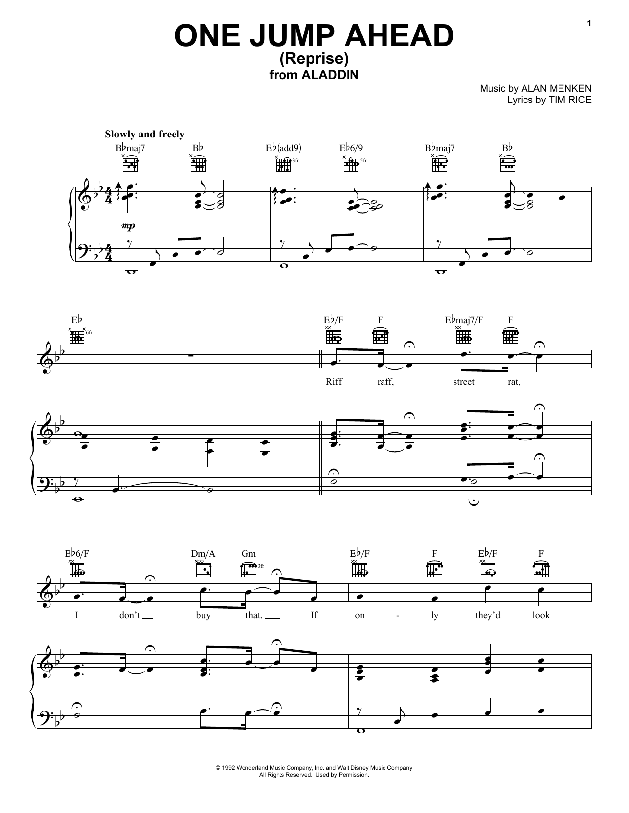 Download Alan Menken One Jump Ahead (Reprise) (from Aladdin) Sheet Music and learn how to play Piano, Vocal & Guitar Chords (Right-Hand Melody) PDF digital score in minutes