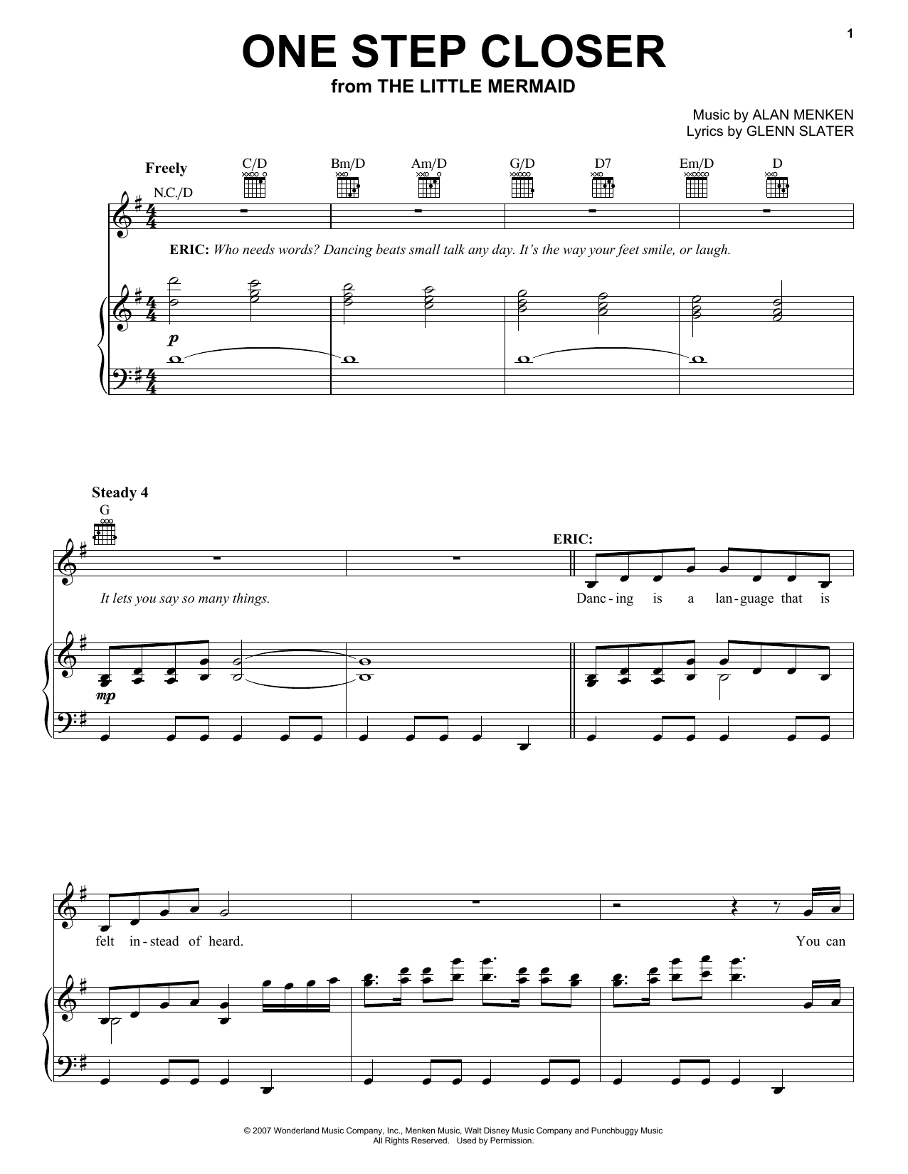 Download Alan Menken One Step Closer Sheet Music and learn how to play Piano, Vocal & Guitar (Right-Hand Melody) PDF digital score in minutes