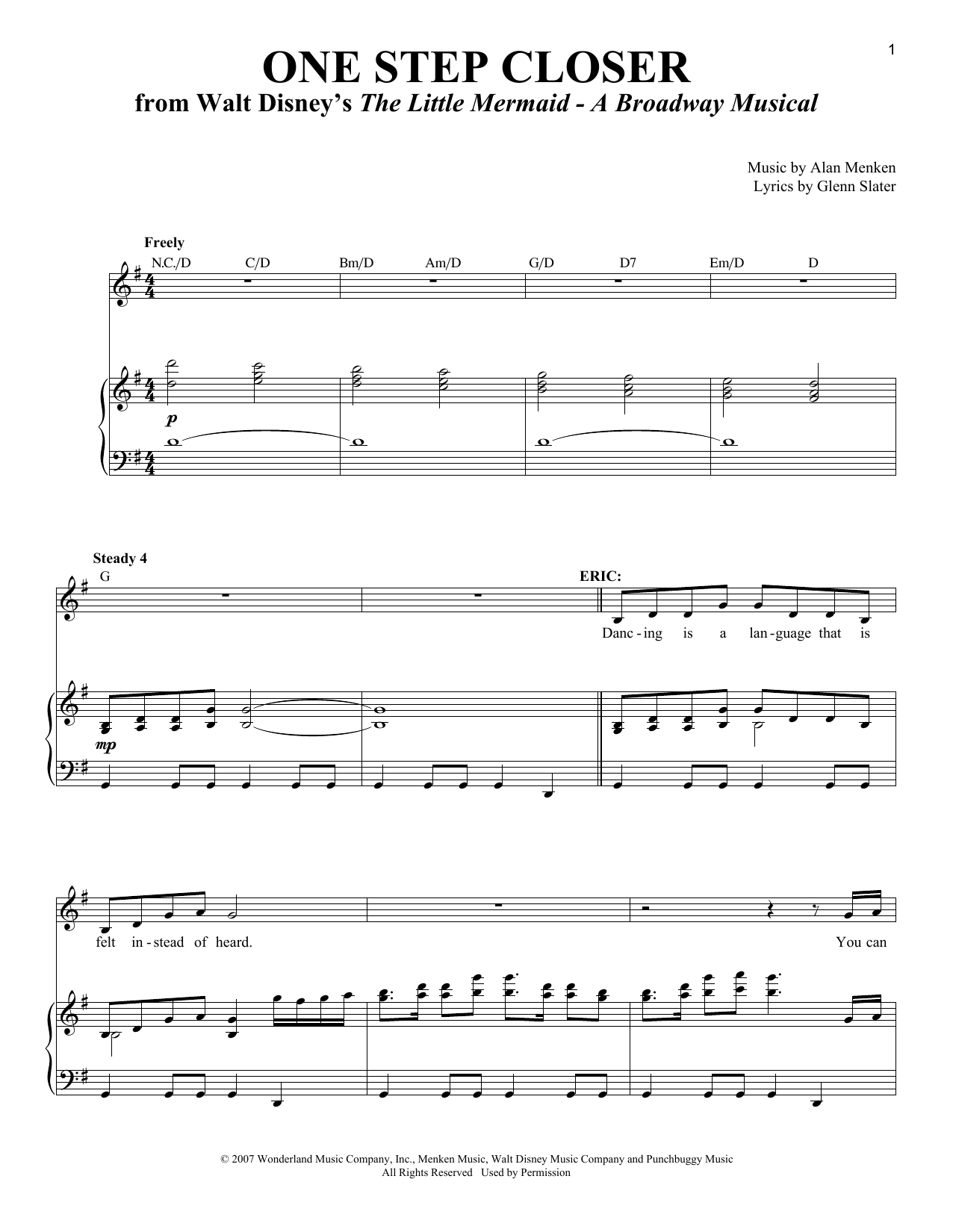Download Alan Menken One Step Closer Sheet Music and learn how to play Piano & Vocal PDF digital score in minutes