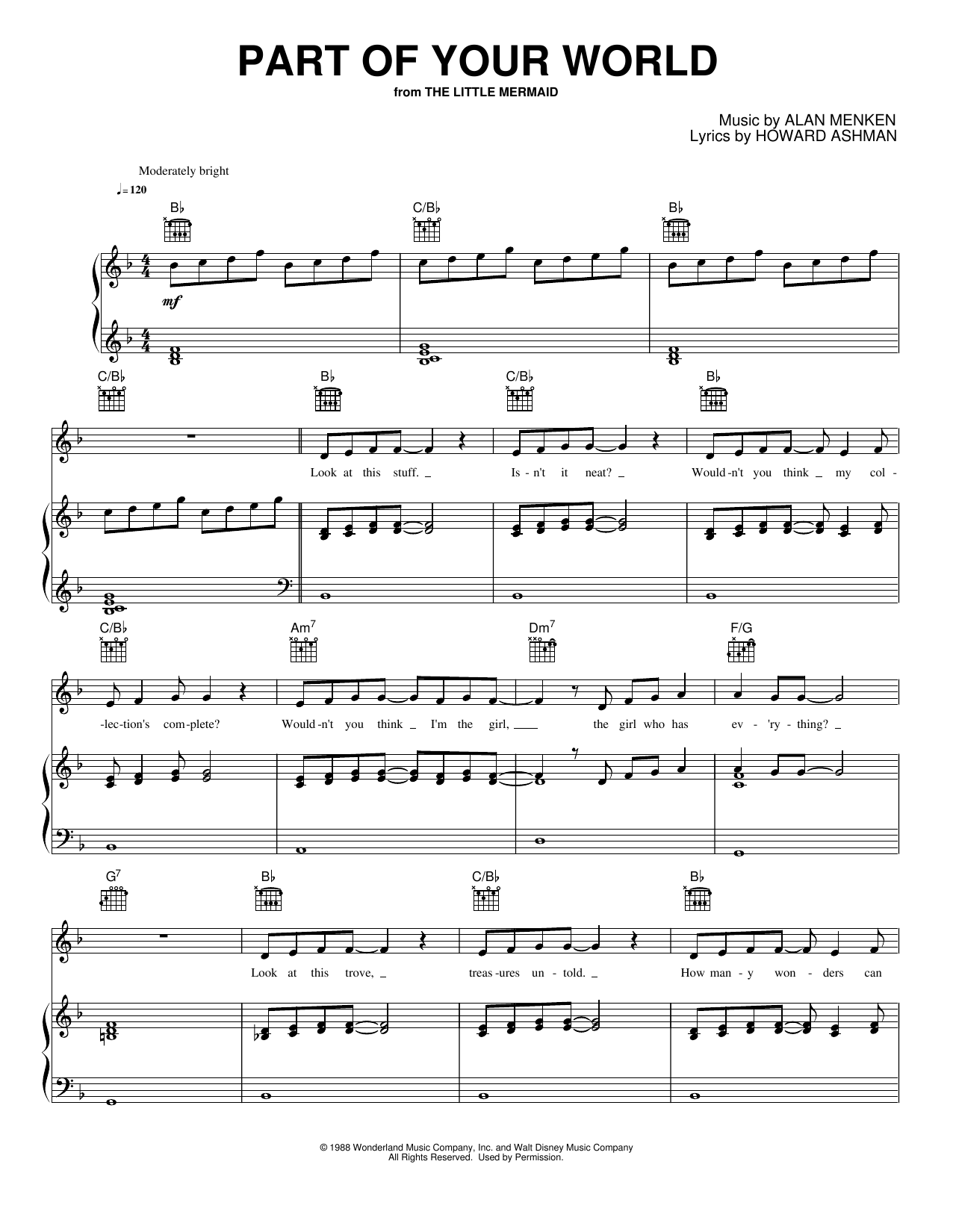 Download Alan Menken Part Of Your World Sheet Music and learn how to play Piano, Vocal & Guitar Chords (Right-Hand Melody) PDF digital score in minutes