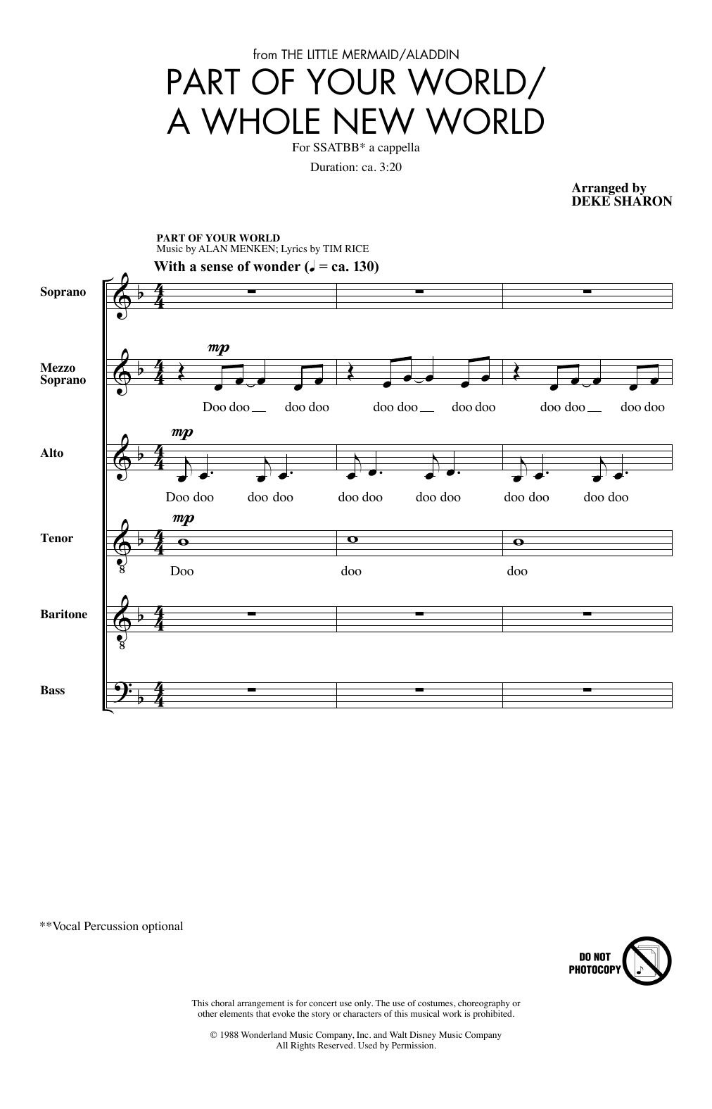 Download Alan Menken Part Of Your World/A Whole New World (from The Little Mermaid/Aladdin) (arr. Dek Sheet Music and learn how to play SATB Choir PDF digital score in minutes