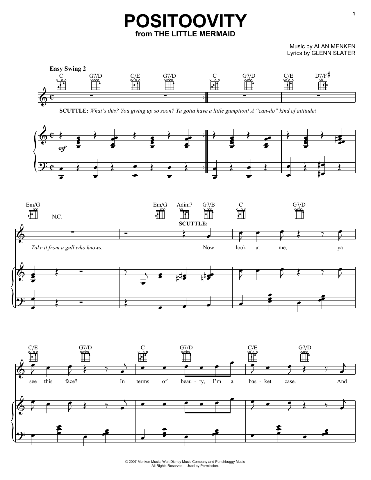 Download Alan Menken Positoovity Sheet Music and learn how to play Piano, Vocal & Guitar (Right-Hand Melody) PDF digital score in minutes