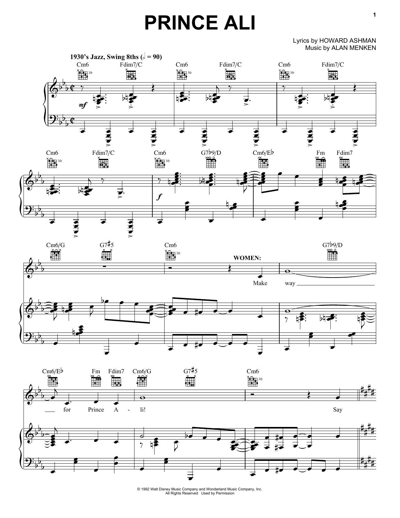 Download Alan Menken Prince Ali Sheet Music and learn how to play Piano, Vocal & Guitar (Right-Hand Melody) PDF digital score in minutes