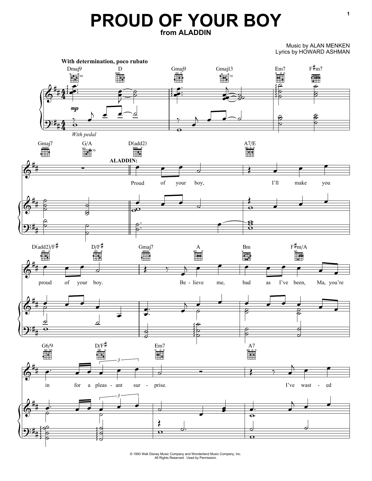 Download Alan Menken Proud Of Your Boy (from Aladdin) Sheet Music and learn how to play Easy Piano PDF digital score in minutes