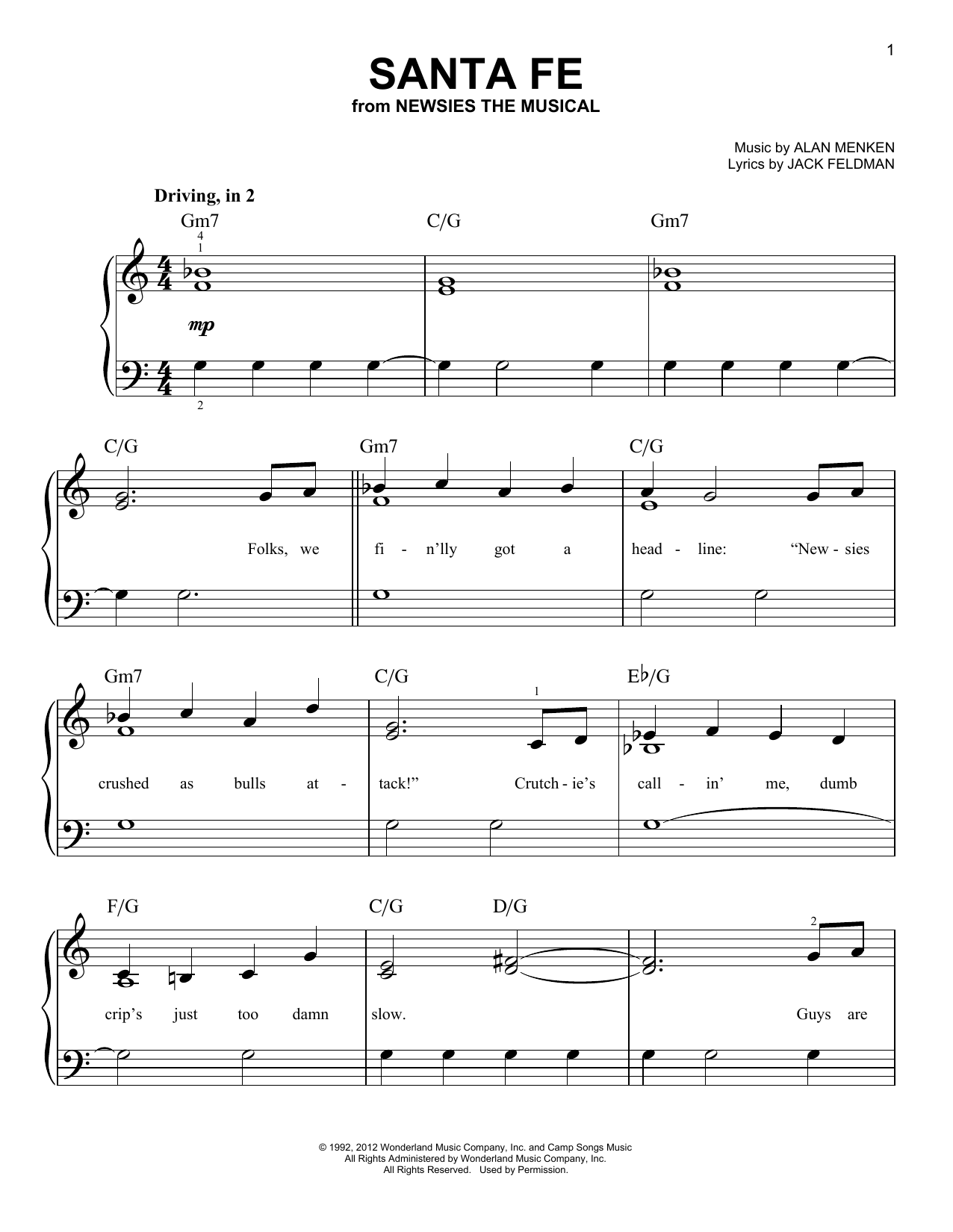 Download Alan Menken Santa Fe (from Newsies) Sheet Music and learn how to play Clarinet and Piano PDF digital score in minutes
