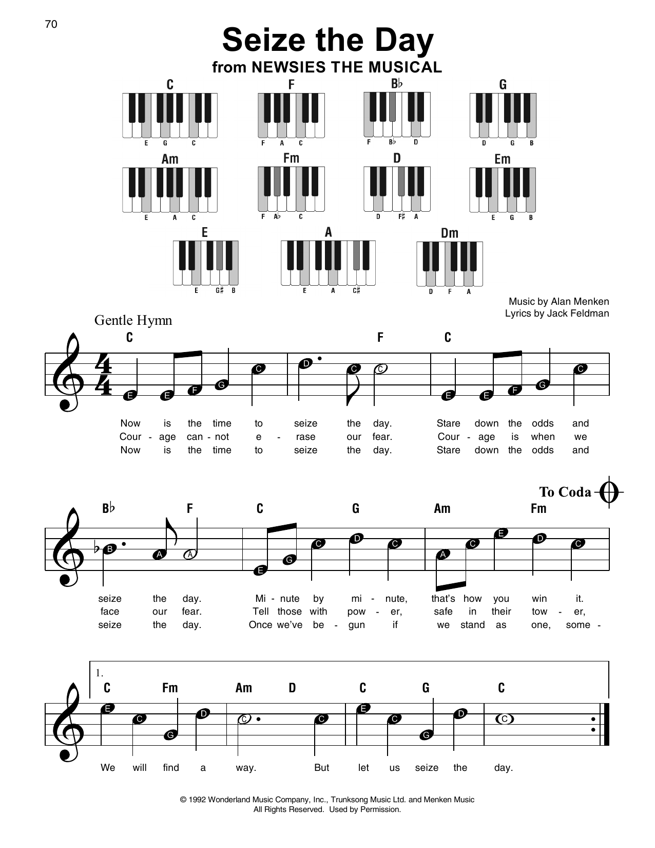 Download Alan Menken Seize The Day (from Newsies) Sheet Music and learn how to play Super Easy Piano PDF digital score in minutes