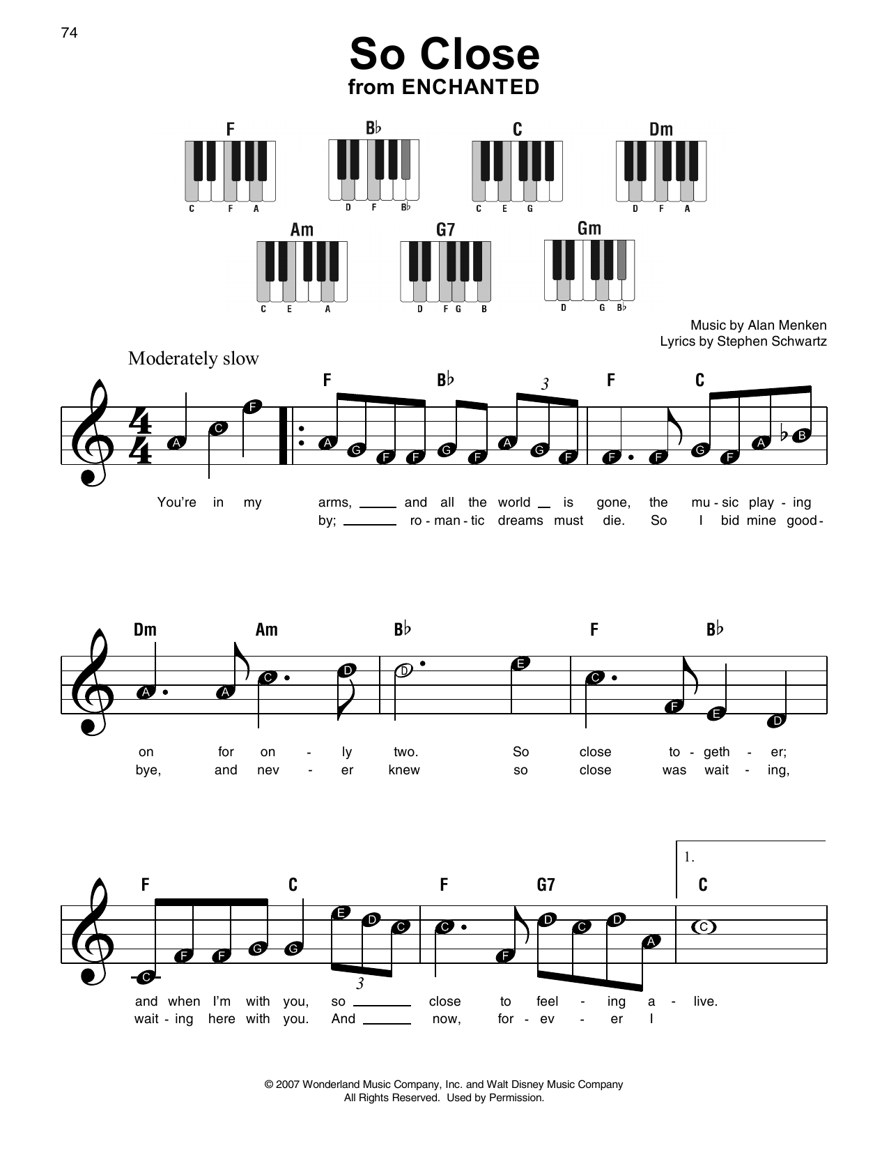 Download Alan Menken So Close (from Enchanted) Sheet Music and learn how to play Super Easy Piano PDF digital score in minutes
