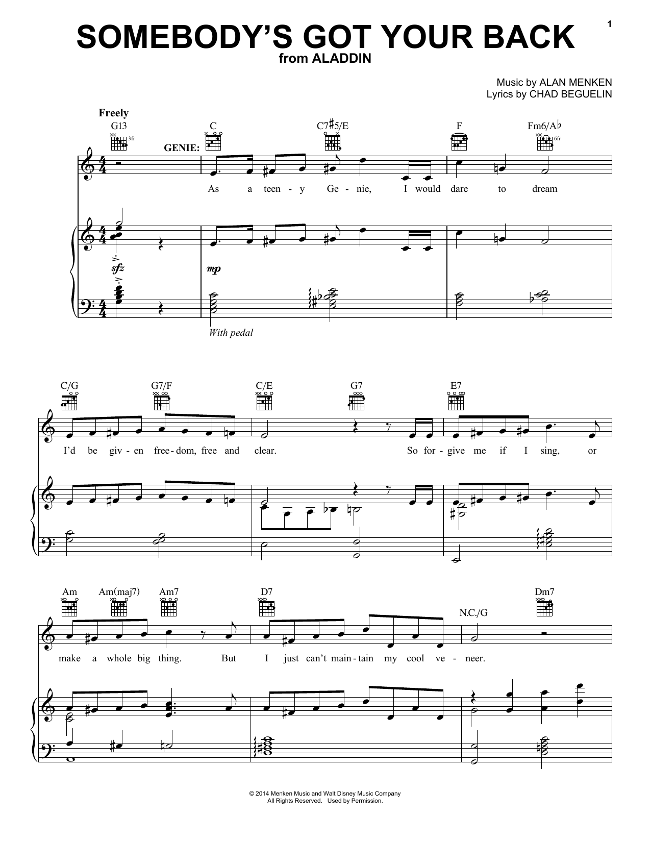 Download Alan Menken Somebody's Got Your Back Sheet Music and learn how to play Easy Piano PDF digital score in minutes