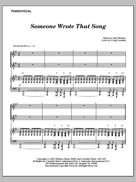 Download Alan Menken Someone Wrote That Song Sheet Music and learn how to play Piano & Vocal PDF digital score in minutes