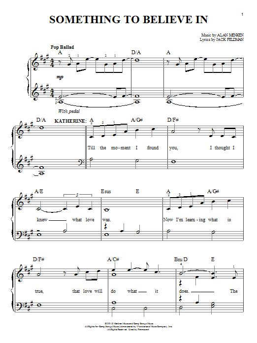 Download Alan Menken Something To Believe In (from Newsies) Sheet Music and learn how to play Easy Piano PDF digital score in minutes