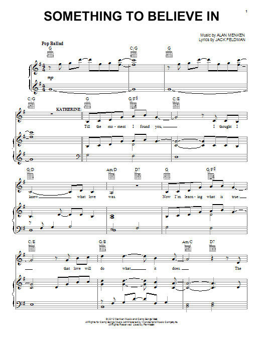 Download Alan Menken Something To Believe In (from Newsies) Sheet Music and learn how to play Piano, Vocal & Guitar (Right-Hand Melody) PDF digital score in minutes