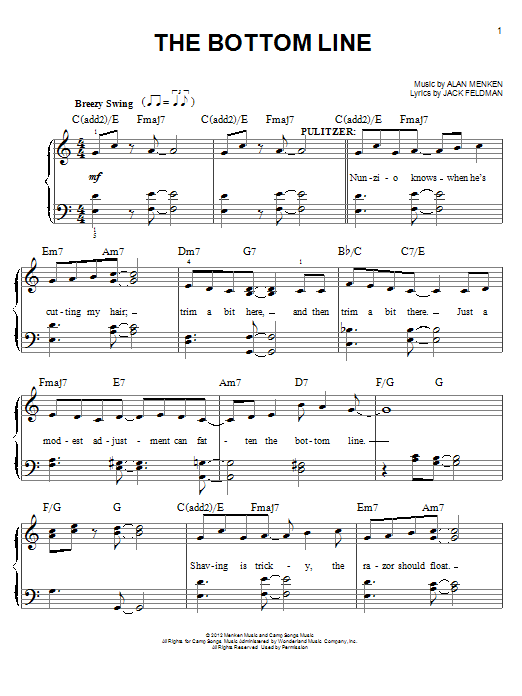 Download Alan Menken The Bottom Line (from Newsies) Sheet Music and learn how to play Easy Piano PDF digital score in minutes