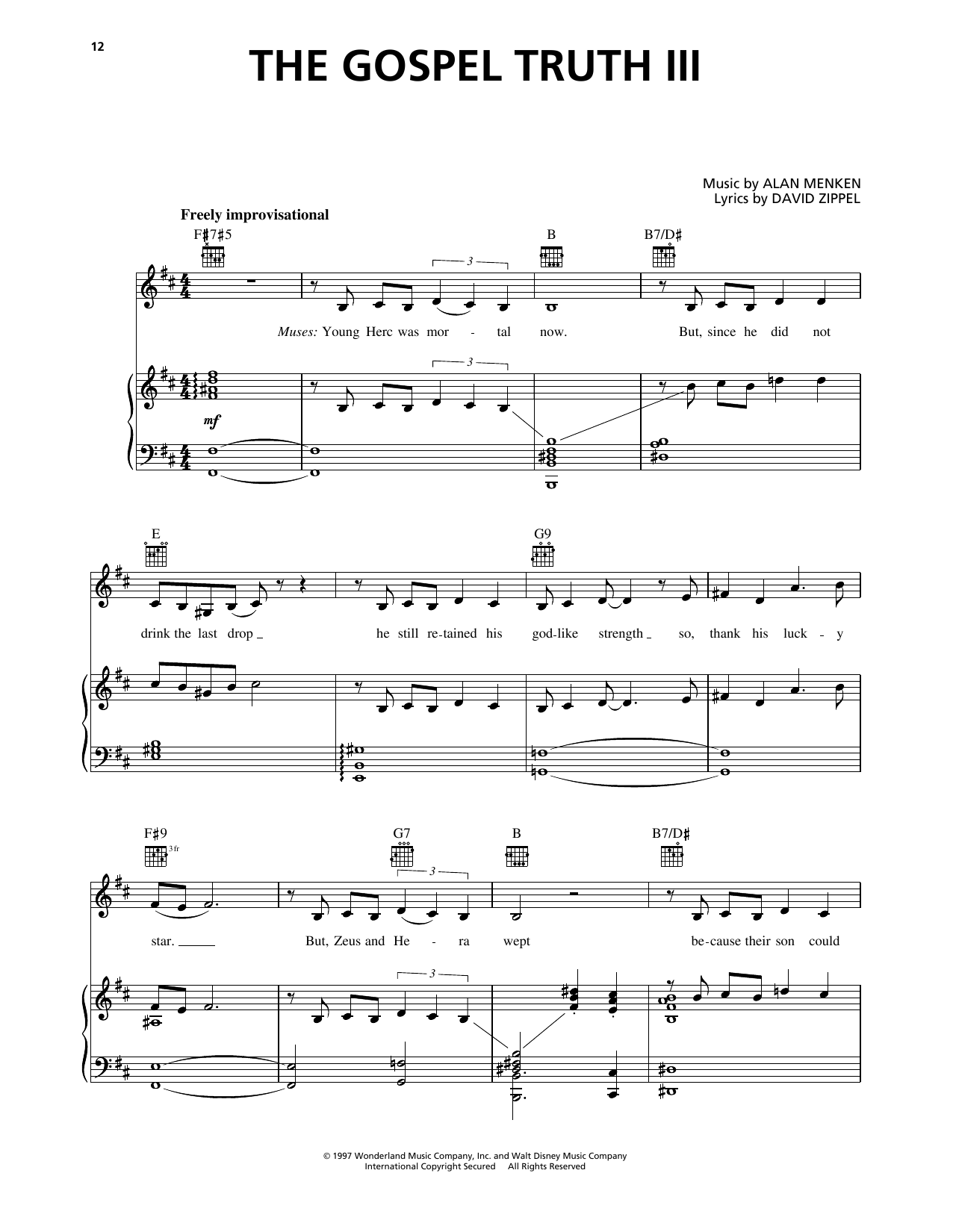 Download Alan Menken The Gospel Truth III (from Hercules) Sheet Music and learn how to play Piano, Vocal & Guitar Chords (Right-Hand Melody) PDF digital score in minutes