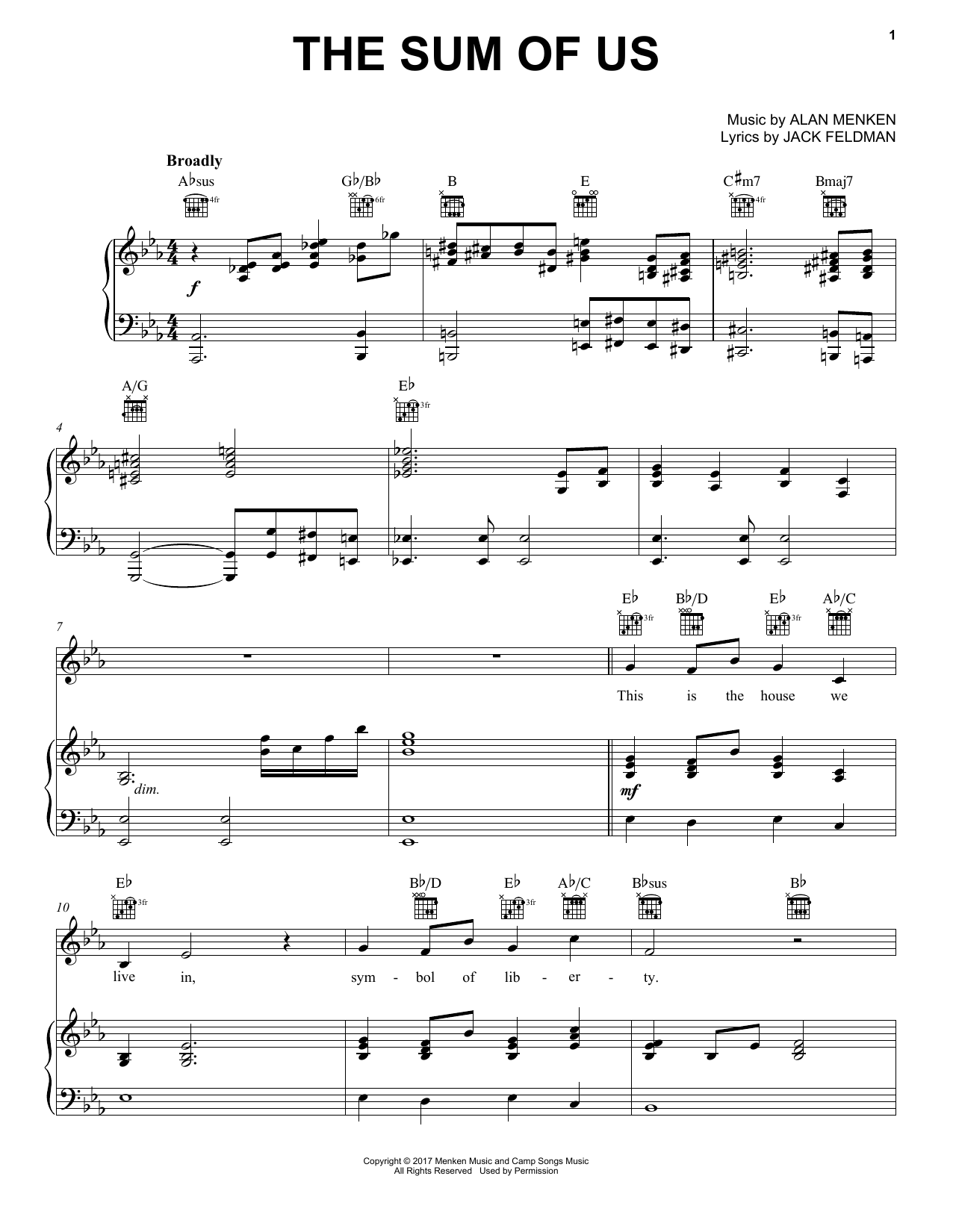 Download Alan Menken The Sum Of Us Sheet Music and learn how to play Piano, Vocal & Guitar (Right-Hand Melody) PDF digital score in minutes