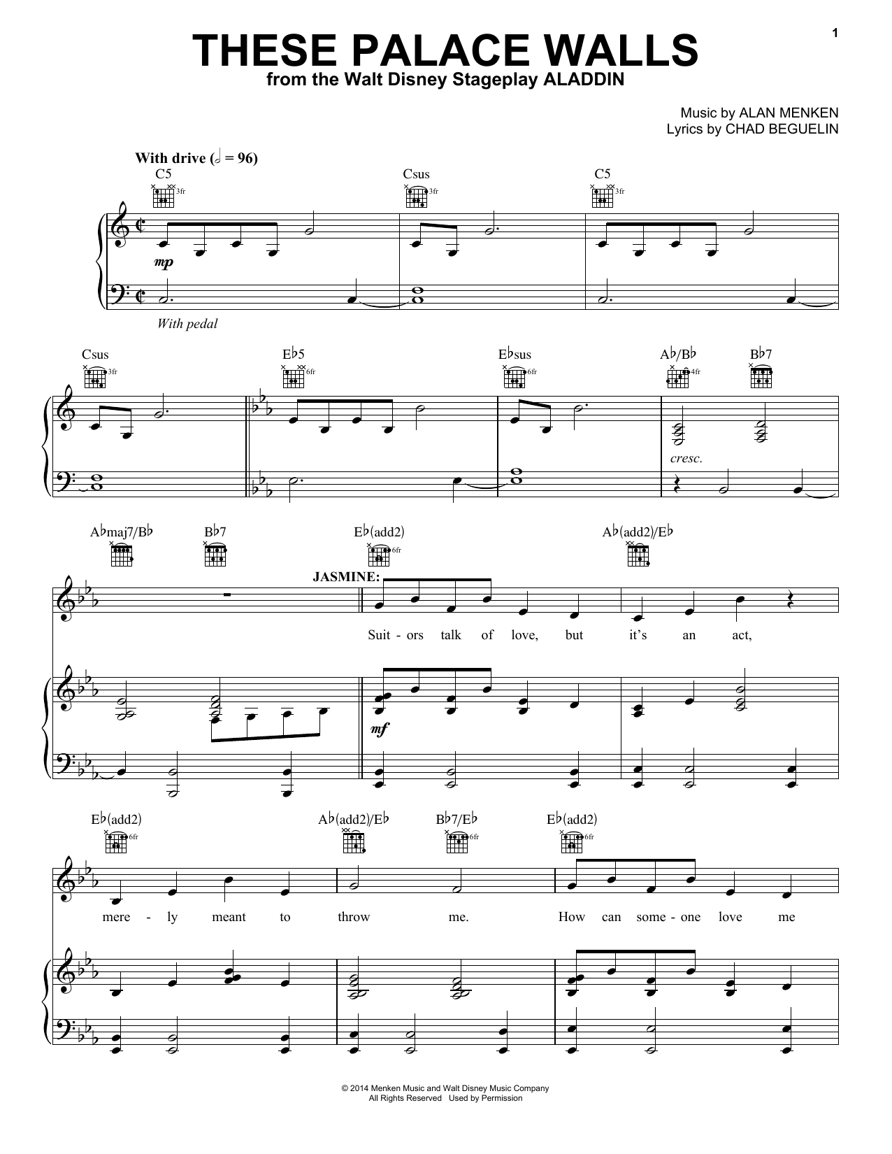 Download Alan Menken These Palace Walls (from Aladdin: The Broadway Musical) Sheet Music and learn how to play Piano & Vocal PDF digital score in minutes