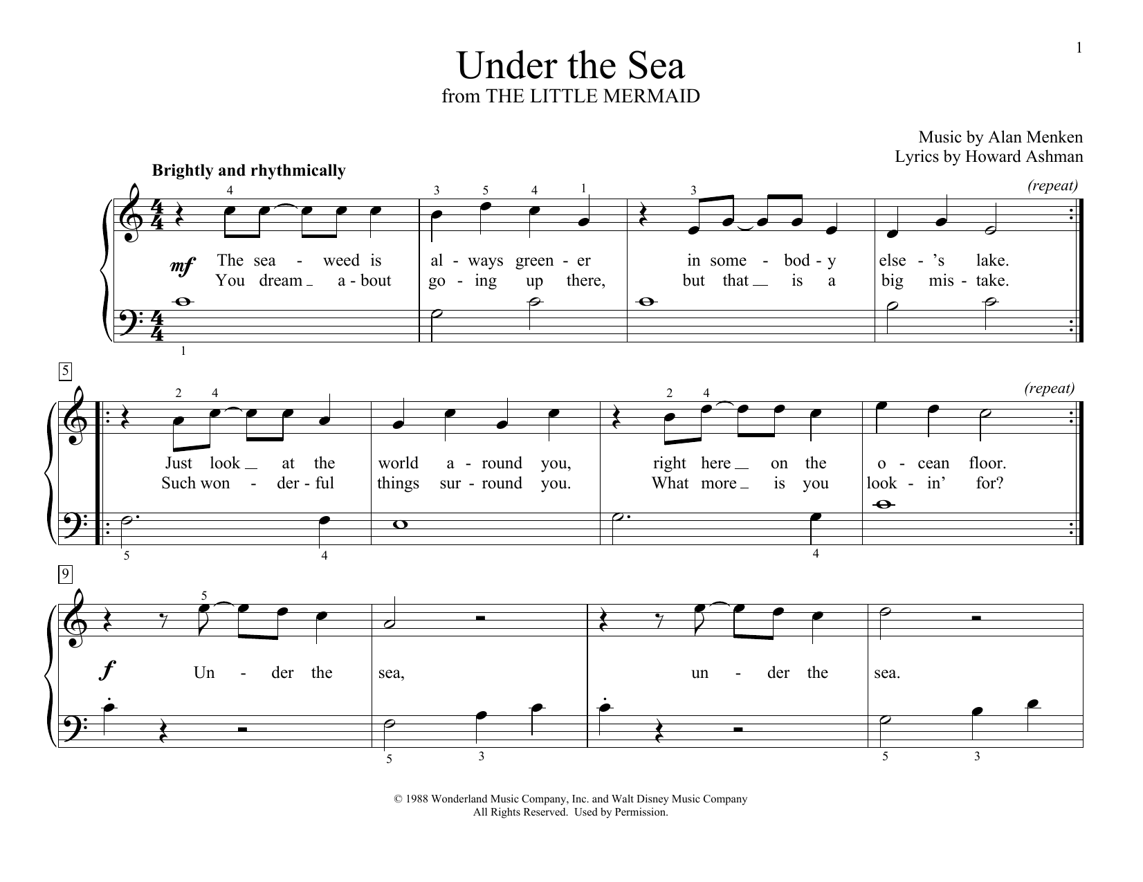 Download Alan Menken Under The Sea (from The Little Mermaid) (arr. Christopher Hussey) Sheet Music and learn how to play Educational Piano PDF digital score in minutes