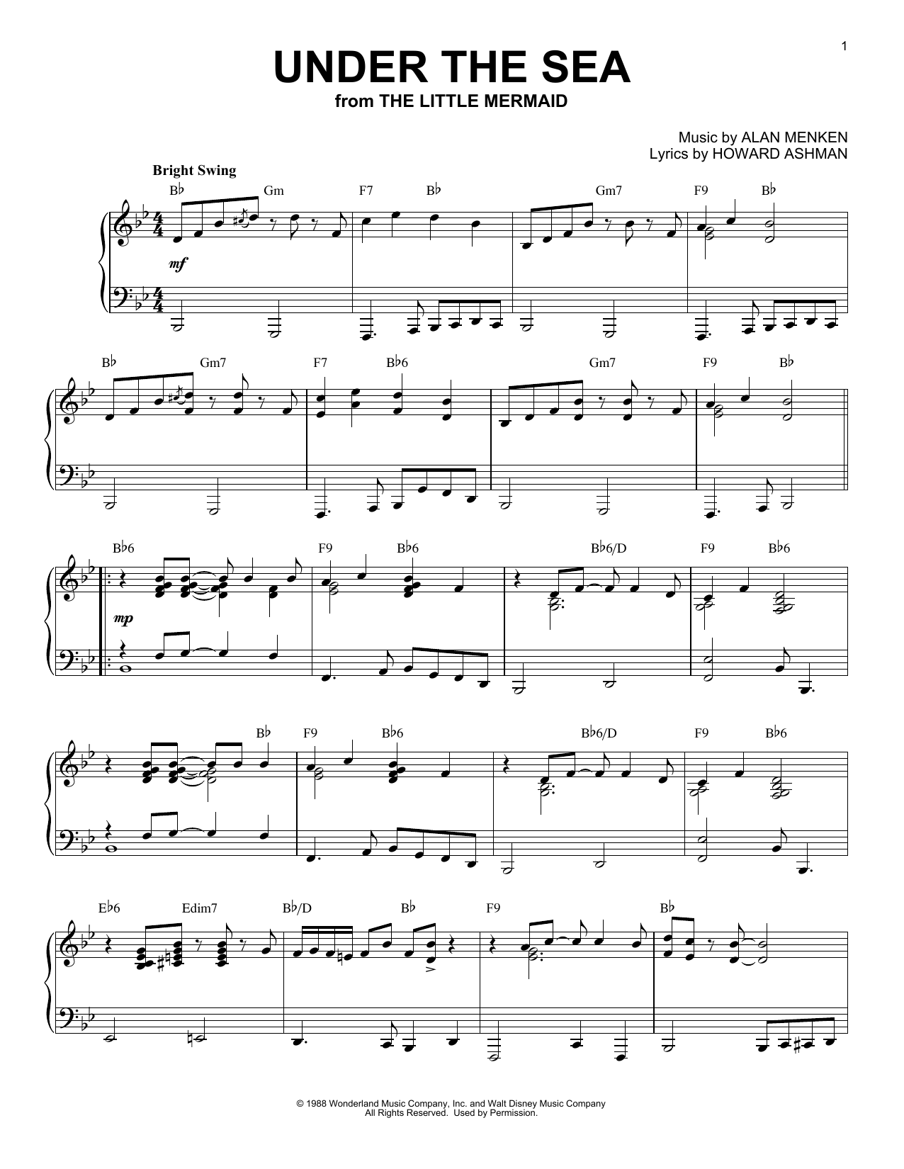 Download Howard Ashman Under The Sea Sheet Music and learn how to play Piano PDF digital score in minutes