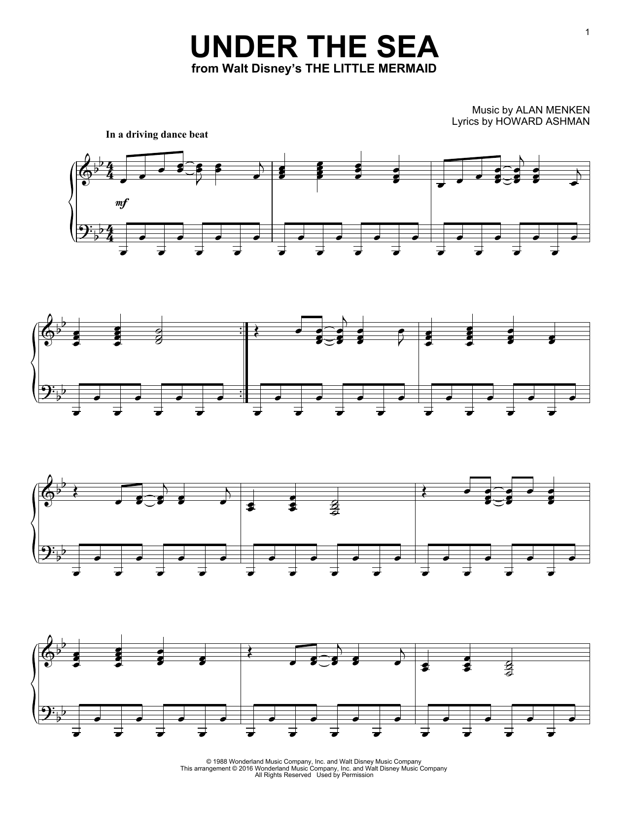Download Alan Menken Under The Sea Sheet Music and learn how to play Piano PDF digital score in minutes