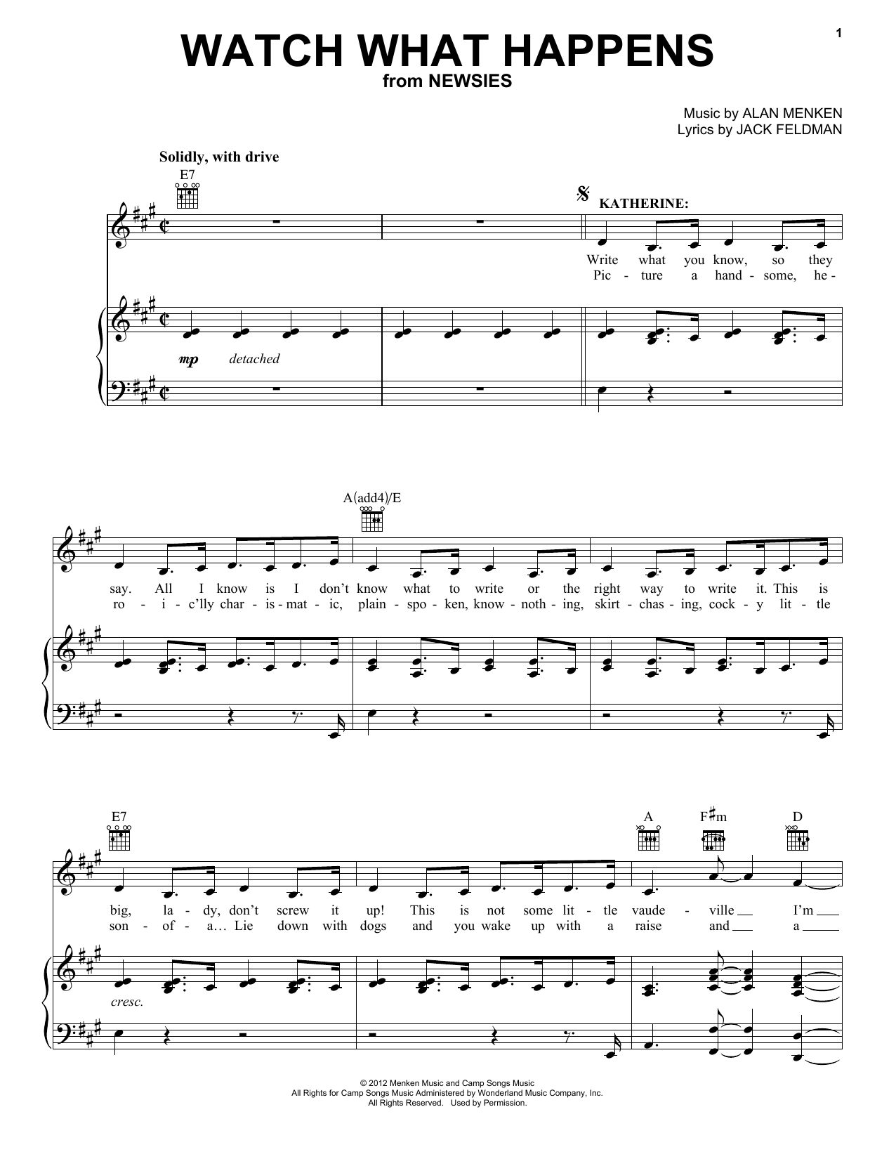 Download Alan Menken Watch What Happens Sheet Music and learn how to play Piano, Vocal & Guitar (Right-Hand Melody) PDF digital score in minutes