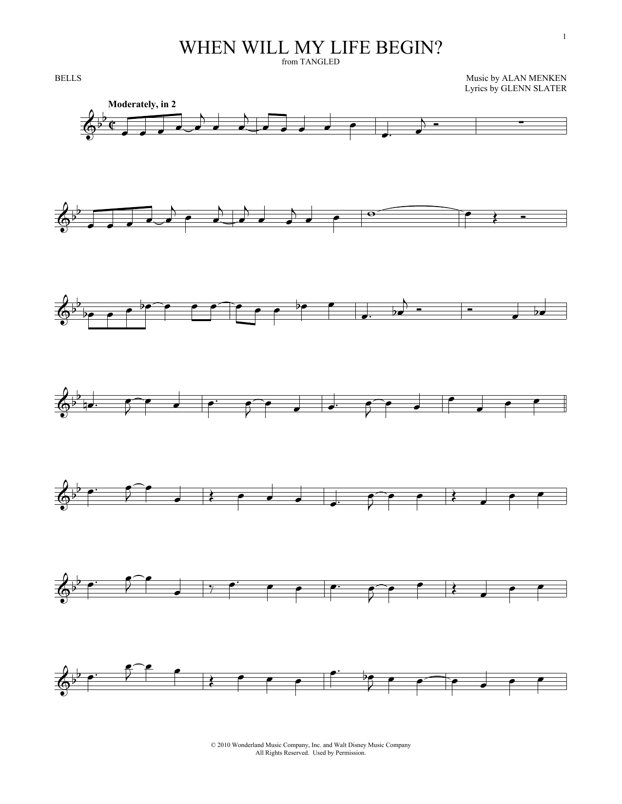Download Alan Menken When Will My Life Begin? (from Tangled) Sheet Music and learn how to play Bells Solo PDF digital score in minutes