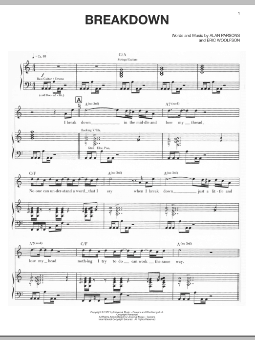 Download The Alan Parsons Project Breakdown Sheet Music and learn how to play Piano, Vocal & Guitar (Right-Hand Melody) PDF digital score in minutes