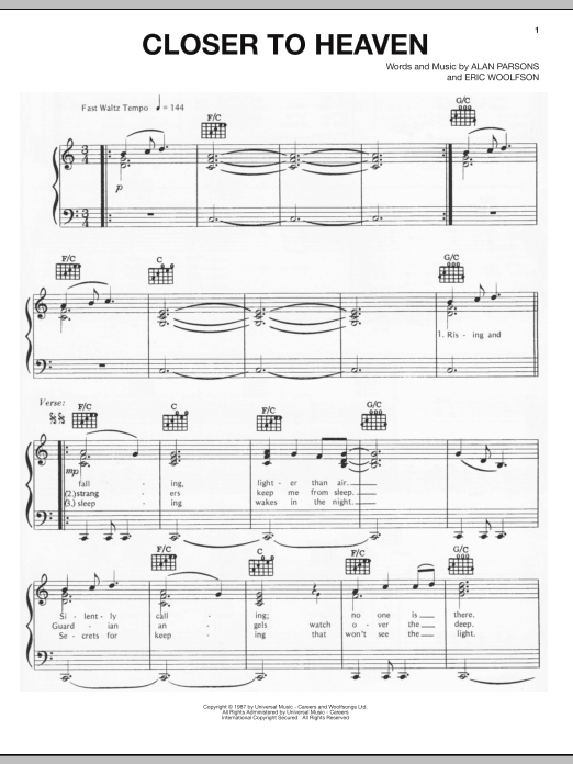 Download The Alan Parsons Project Closer To Heaven Sheet Music and learn how to play Piano, Vocal & Guitar (Right-Hand Melody) PDF digital score in minutes