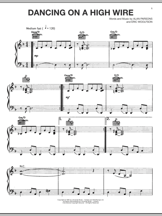 Download The Alan Parsons Project Dancing On A High Wire Sheet Music and learn how to play Piano, Vocal & Guitar (Right-Hand Melody) PDF digital score in minutes