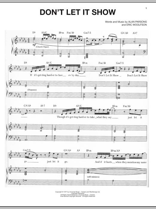 Download The Alan Parsons Project Don't Let It Show Sheet Music and learn how to play Piano, Vocal & Guitar (Right-Hand Melody) PDF digital score in minutes